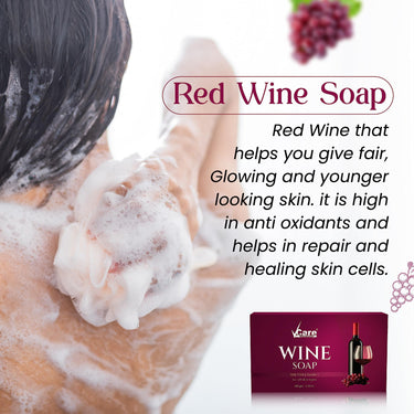VCare Red Wine Bathing Bar/Soap for Body, Hand, Face 100 gm - Helps to Reduce Fine Lines and Wrinkles for Men and Women (Pack of 8)